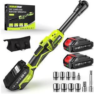 3/8" Cordless Ratchet Wrench: 58Ft-lbs (80N.m) 400RPM Light Weight Electric Ratchet, 6'' Extended Neck, 2 x2.0Ah Battery, 8 Sockets, 3" Extension Bar, LED Light (RH80B)