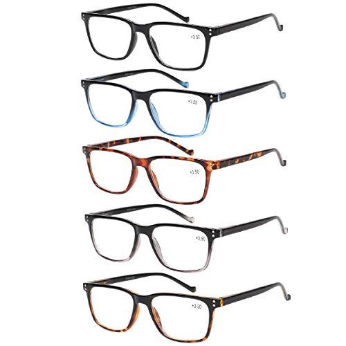 READING GLASSES 5 Pack Reading Glasses Men Women Spring Hinges Comfortable Glasses for Reading (5 Mix, 2.0)