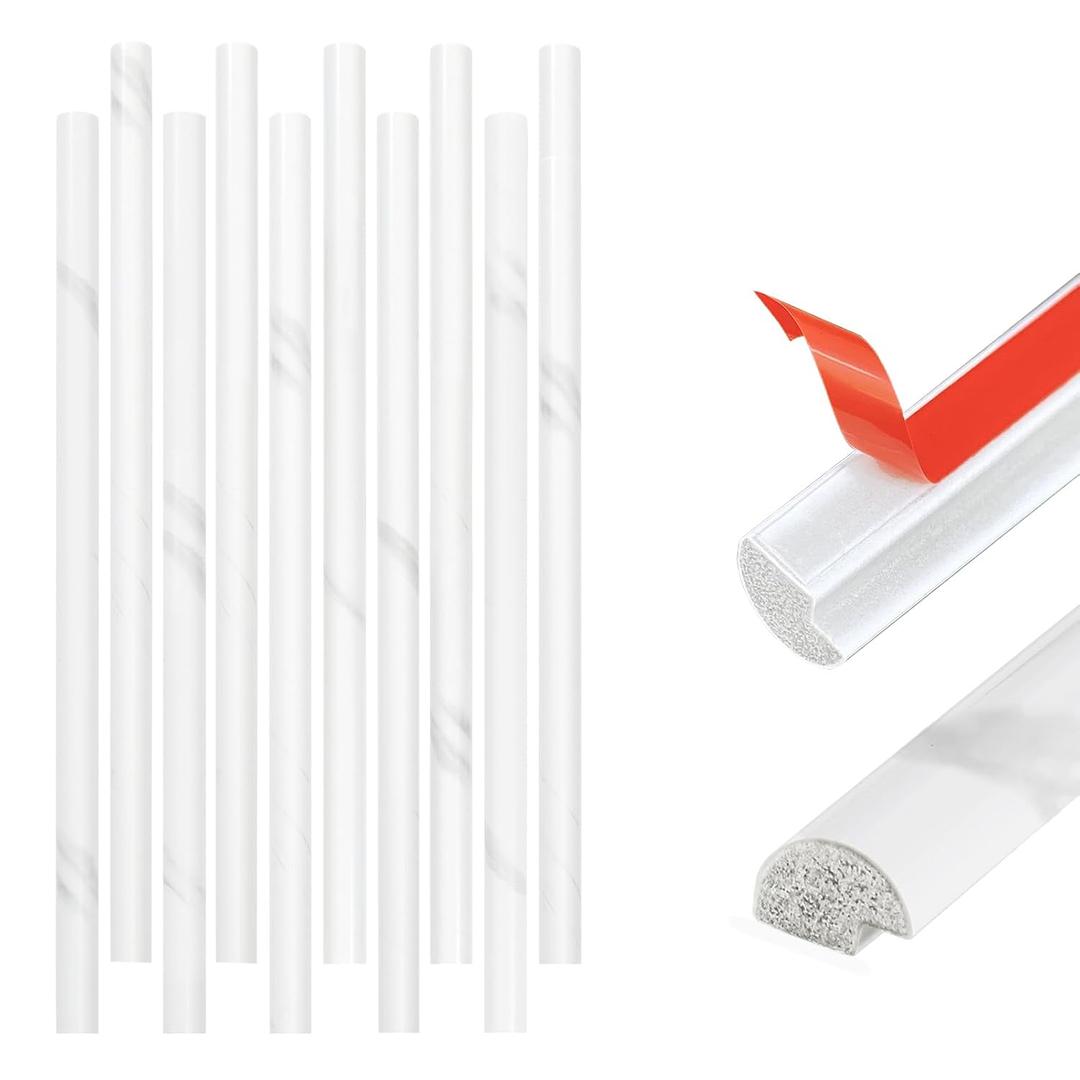 Tilingview 10-Pack Peel and Stick Tile Trim for Backsplash  12" Self-Adhesive PVC Molding Edge, Decorative Pencil Tile Edging for Walls (White Stone)