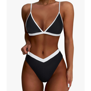 SUUKSESS Women Triangle High Cut Bikini Sets Sexy High Waisted 2 Piece Swimsuit, size Small, Black