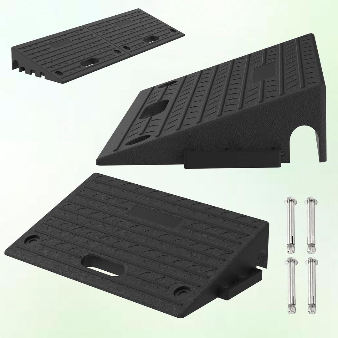 Rubber Threshold Ramp with A Handle, Wheelchair Door Ramp 4.3 Inch Rise for Cars/Scooters/Walkers/Doorway/Home Steps/Driveway (2PCS, 2200LBs Load)