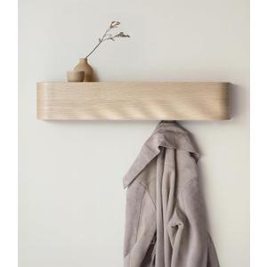 Kazai. Wall-Mounted Coat Rack 'Toke' - Modern Design Coat Rack with Hidden Wall Hooks - Solid Wood Veneer Panel Coat Hanger - Oak, White