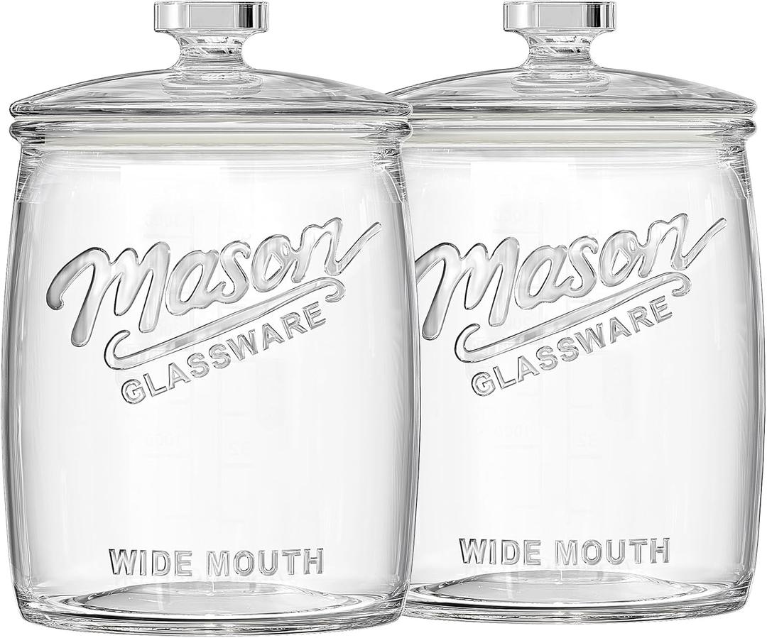Folinstall 2 Pack 1 Gallon Glass Cookie Jar, Large Glass Jar with Airtight lid, Glass Food Storage Container for Cookies, Candy, Flour, Dog Treats, Coffee, Apothecary Jars