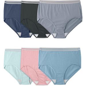 Fruit of the Loom Women's Plus-Size Fit For Me Women's Heather Briefs, 6 Pack Underwear, -Assorted, Size 11