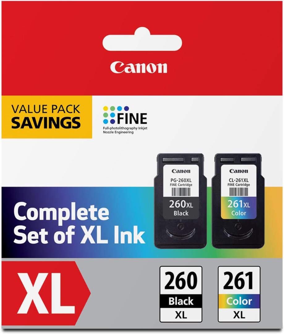 Canon PG-260 XL / CLI-261 XL Genuine Ink Value Pack (2 Cartridges), Compatible with TS5320, TR7020 (Once Size)
