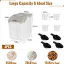 4 Pack Rice Container 25 lbs Large Bulk Flour Sugar Storage Holdhouse Plastic Grain Cereal Dry Goods Bin with Spoon and Measuring Cup for Kitchen Pantry Organization - Grey, 12.6''*9.05''*14.17''