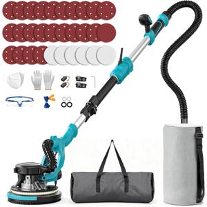 Drywall Sander, 1000W Popcorn Ceiling Removal Tool, Electric Drywall Sander with Vacuum Dust Collection, 30Pcs Sanding Discs, 6 Variable Speed 800-2200RPM, LED Light, Foldable & Extendable Handle