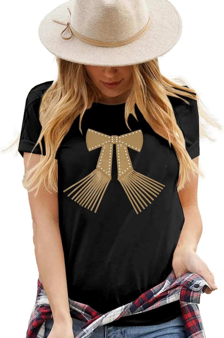 Cowgirl Shirt Women Embroidery Western Outfits PU Leather Star Graphic Tees Short Sleeve Tops