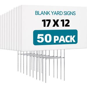 Lawn Signs Corrugated Plastic 17x12 Inches Blank Yard Signs with Stakes for Yard Sale Sign Outdoor, Garage Sale, Open House, Estate Sale, Guidepost, Birthday Party (50 Pack)