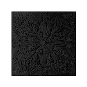 Art3d Decorative Ceiling Tile 2x2 Glue up, Lay in Ceiling Tile 24x24 Pack of 12pcs Spanish Floral in Black