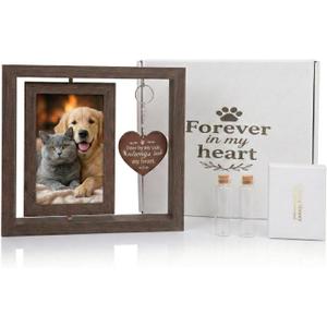 Dog Memorial Gifts for Loss of Dog, Pet Memorial Gifts for Dogs Cats, Rotating Wooden Picture Frame, Funeral Tribute for Beloved Dogs & Cats