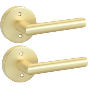 Goldenwarm Gold Door Handles Dummy, Bruhsed Gold Door Handle Zinc Alloy, No-Turning Dummy Door Levers for Closet Hallway (2 Pieces/1 Pack)