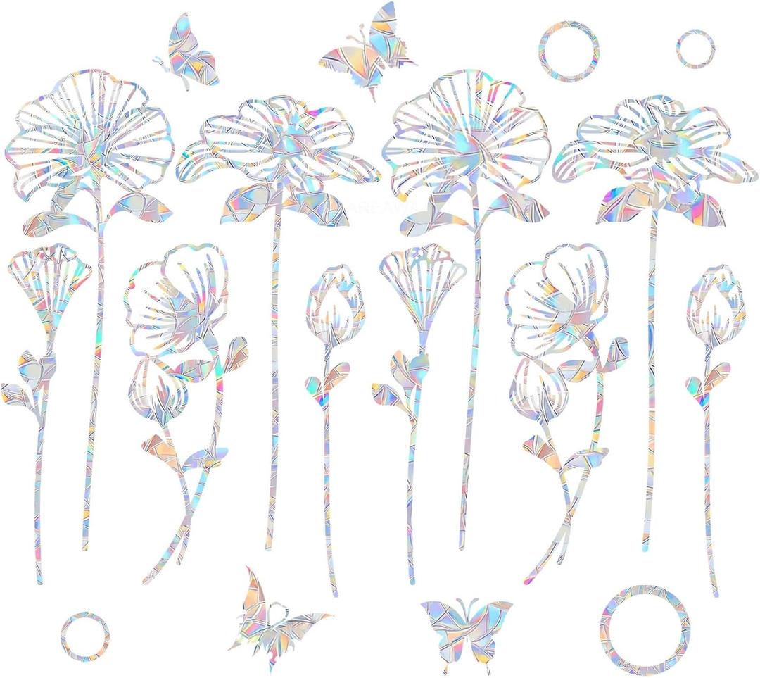 10 Flower Window Decals - Anti-Collision Stickers to Save Birds, Reusable Vinyl Rainbow Stickers