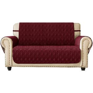 Ameritex Loveseat Cover Water-Resistant Quilted Furniture Protector with Back Nonslip Paws Slipcover for Dogs, Kids, Pets Loveseat Slipcover Stay in Place for Leather (46", Burgundy)