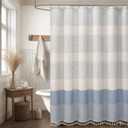 Light Blue Shower Curtain Linen Coastal Ocean Striped Shower Curtains for Bathroom with Tassel 72 X 72