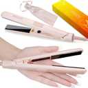 ANGENIL Pro Mini Titanium Ceramic Flat Iron for Short Hair, Mini Dual Voltage Hair Straightener 0.7 inch, Small Pink Flat Irons Anti-Scald Silicone Heat Resistant, Adjustable Temp (280℉- 320℉ -380℉, Blush)