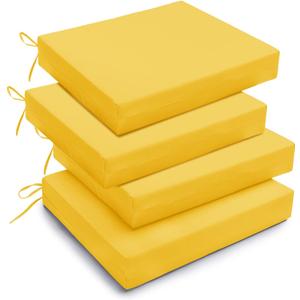 downluxe Outdoor Chair Cushions Set of 4 for Patio Furniture, Water-Resistant Square Corner Patio Chair Cushions with Ties, High Density Foam Outdoor Seat Cushion, 18.5" X 16" X 3", Yellow