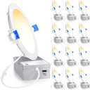 Ensenior 12 Pack 6 Inch LED Recessed Light, Dimmable, 2700K-5000K 5CCT, 1200LM High Brightness, 12W 120V, Damp Rated, Ultra-Thin Canless Wafer Ceiling Light - ETL & FCC & IC (2700/3000/3500/4000/5000K - 5CCT White)