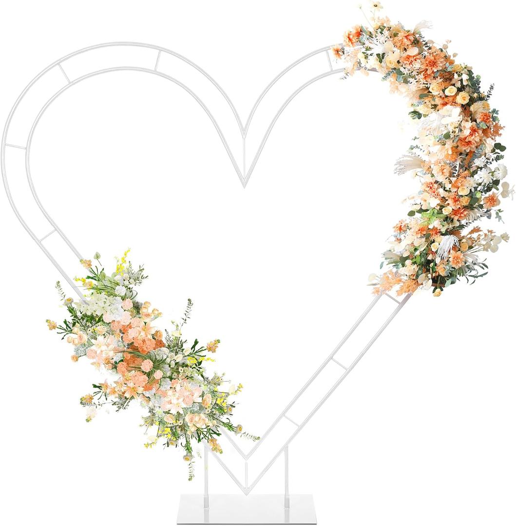 7FT Heart Arch Stand Double Heart Shaped Balloon Stand Wedding Arch for Proposal Ceremony Valentine's Day Birthday Party Baby Shower Decoration (White)