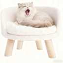 BingoPaw Elevated Pet Bed,Nordic Cat Stool with Cozy Pad Waterproof,Doggie Chair with Sturdy Wood Legs for Small Dog Kitten (Round - 14"(dia)x13")