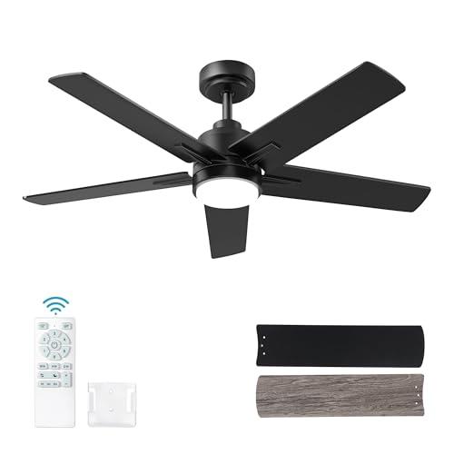 YUHAO 48 Inch Black Ceiling Fan with Light and Remote Control.Noiseless,Dimmable, 3CCT,6 Speeds Reversible, Modern DC Ceiling Fans for Indoor Use