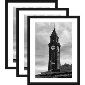 Wiscet 20x27 Picture Frame Set of 3, Display Pictures 16x24 with Mat or 20 x 27 Poster Frame without Mat, Wall Gallery Photo Frames, Black