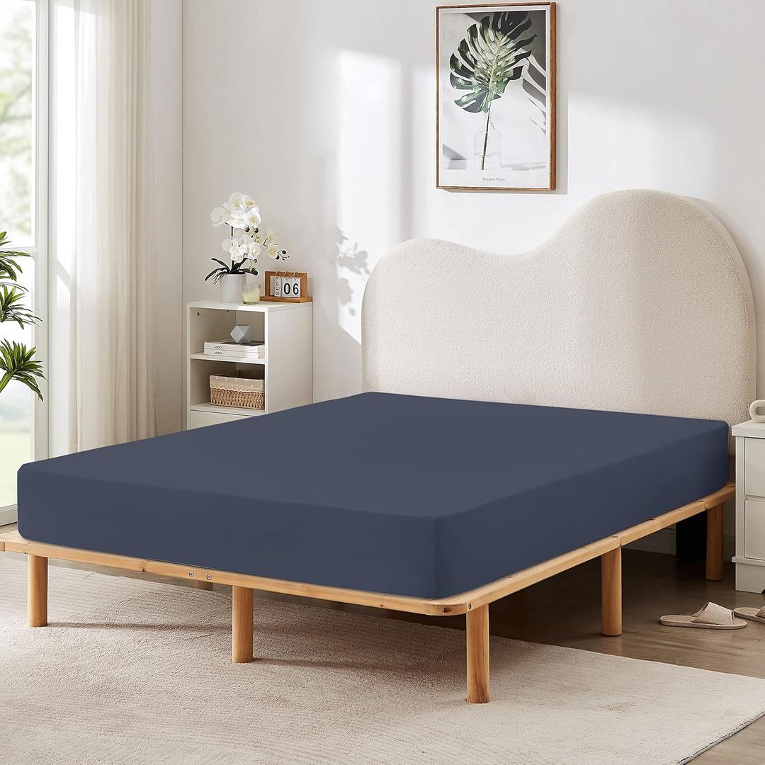 HBHLFZ Full Fitted Sheet Only, Soft Breathable Bottom Sheet - 54"x75" Deep Pockets Full Size Fitted Sheet - All Around Stretch Fit, Wrinkle Resistant, Colorfast - Easy Care, Navy