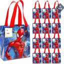 Spiderman Party Favor Bags Set  12 Pack 8" Marvel Party Goodie Bags for Kids Bulk Reusable Mini Totes | Spiderman Birthday Party Supplies