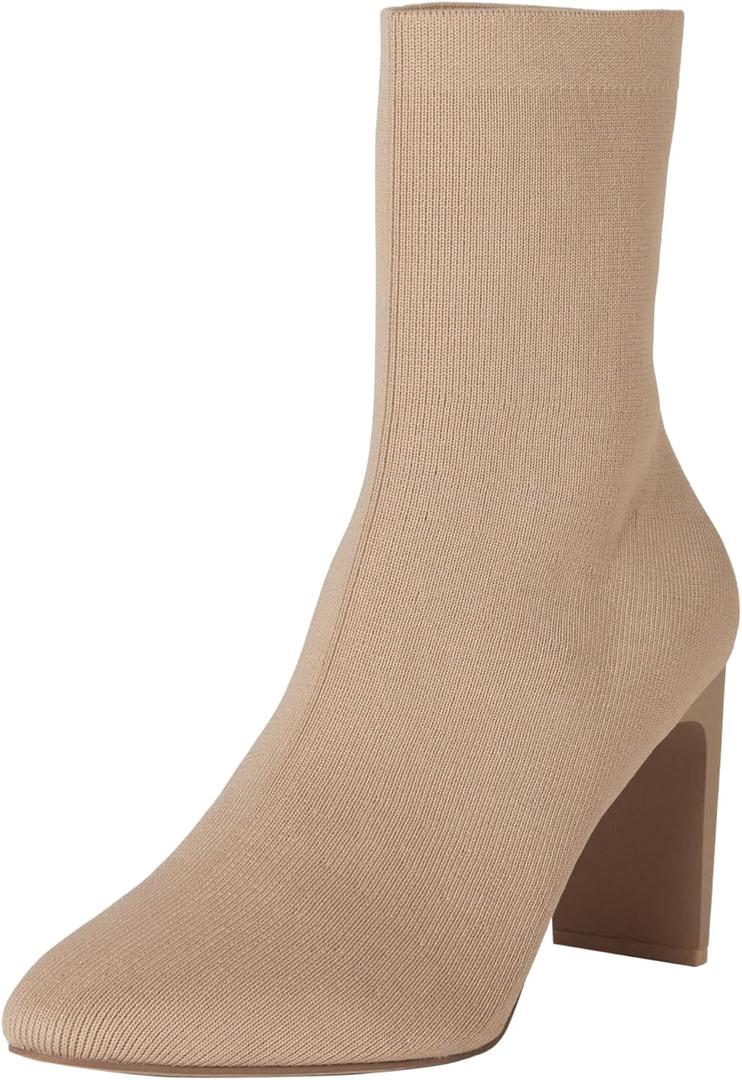 The Drop Women's Jane High Heel Pull-on Sock Boot (7.5, Taupe Knit)