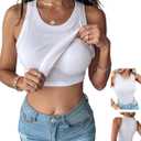 CHICME Women Built-in Bra Tank Tops Sleeveless Casual Shirts Racerback Ribbed Fitted Tank Tops (Small, White)