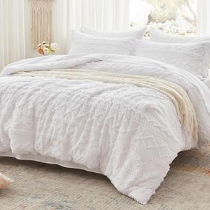 Anluoer King Comforter Set 7 Pieces, White Tufted Bed in a Bag with Comforter, Pillow Shams, Pillowcases, Flat Sheet, Fitted Sheet