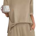 Ekouaer Pajamas for Women Set 2 Piece PJ Soft Comfy Lounge Sets Short Sleeve Tops Shorts Sets Cotton Sleepwear L(Khaki)