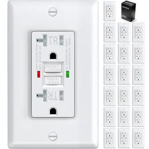 ELECTECK 20 Pack GFCI Outlets 20 Amp, Tamper Resistant (TR), Self-Test GFI Receptacles with LED Indicator, Ground Fault Circuit Interrupter, Decor Wallplate Included, UL Listed, White