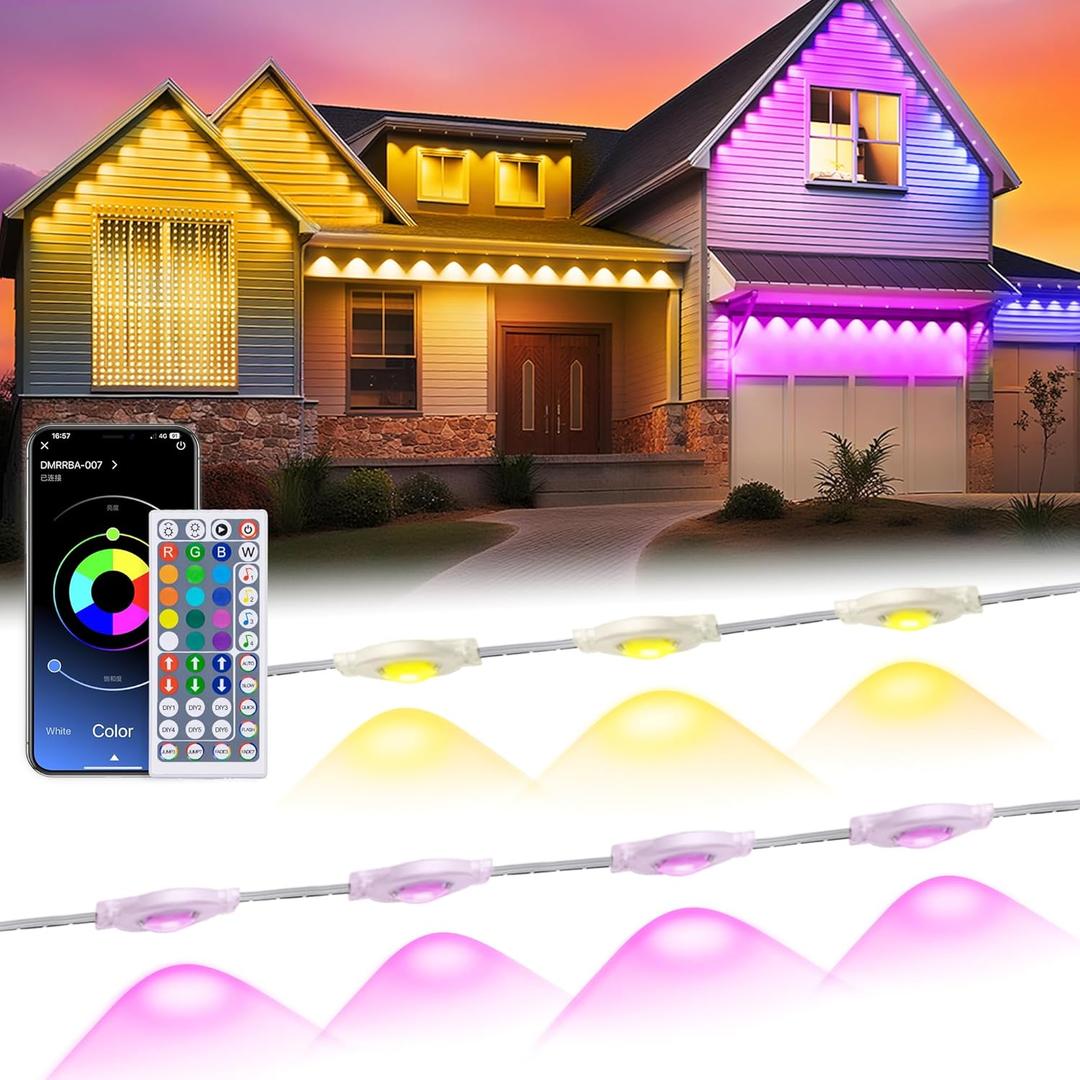 200Ft Permanent Outdoor Lights for House, RGB Halloween House Light Outdoor with Remote APP Control,IP67 Waterproof for Outside DecorationsEaves Lights for Christmas, Holiday, Party, Daily