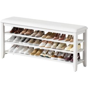 Taitiy Shoe Bench with 3 Tier Adjustable Shelves Rubberwood Entryway 47.2''