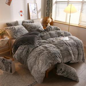 XeGe Plush Shaggy Duvet Cover, Luxury Ultra Soft Crystal Velvet Fuzzy Bedding 1PC(1 Faux Fur Duvet Cover), Fluffy Furry Comforter Cover with Zipper Closure(Queen, Dark Gray Ombre)