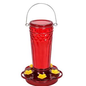 Hummingbird Feeder-16 Ounces6 Feeding Ports Glass Hummingbird feeders for Outdoors,Wide Mouth for Easy Filling/CleaningHanging for Garden Backyard Decor, Includes Ant Moat (Red)