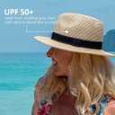 Joywant Womens Straw Fedora Beach Sun Hat, Packable Wide Brim Panama Hat for Women UV UPF50+ Summer Hat (Beige)
