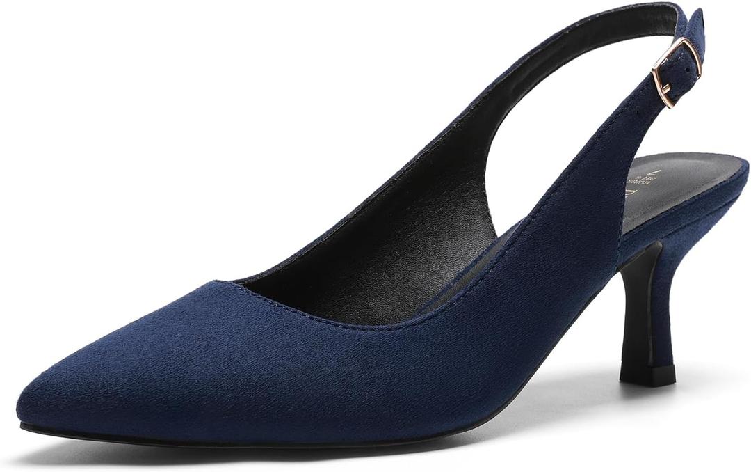 DREAM PAIRS Women's Kitten Heel Slingback Pointed Closed Toe Low Stiletto Heels Dress Bridal Elegant Wedding Pumps Shoes, Size 7.5 Navy-Suede-1,SDPU2444W