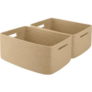OIAHOMY Storage Basket for Shelves, Closet Cube Storage Bins Baskets for Clothes Blanket Towels, Baby Nursery, Toy Baskets Box, Woven Rope Basket, 15.75 * 11.81 * 7.09 ININ, 2 Packs Jute Yellow