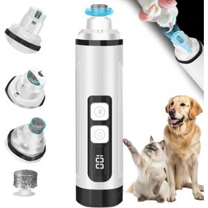 Dog Nail Trimmers Ultra Quiet Electric Pet Dog Nail Clippers Cat Nail Clipper with Led Lights Nail Grinder High Speed Nail File Electric Clippers for Grooming Small, Medium,Large Dogs and Cats (white)