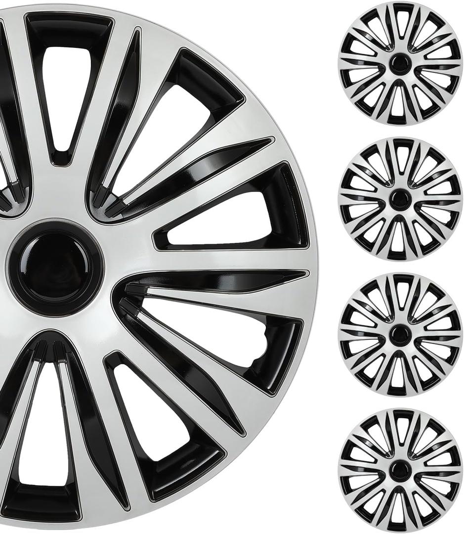 SCITOO Premium 16 Inch Hubcaps Set of 4 Wheel Rim Cover OEM Style Easy Snap On Car Truck SUV Hub Cap Replacement for Dodgefor Honda,for Mazda,for Kia,for Ford,for Mitsubishi,for Hyundai,etc. (Gloss Black & Silver)
