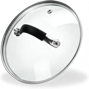 7 Inch Tempered Glass Lid, Steam Vented Cookware Cover, Dishwasher & Oven Safe up to 400F, Universal Replacement for Pans & Skillets, 304 Stainless Steel Rim with Arc Handle