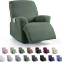 KinCam Recliner Covers, Stretch Reclining Chair Covers, Recliner Sofa Slipcovers Stripe Jacquard Recliner Couch Covers Furniture Protector Covers for Pet Kid (1 Seater, Greyish Green)