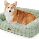 Green Dog Bed for Large Dogs-Orthopedic Dog Couch Bed with Supportive Egg Foam, Fluffy Faux Fur Pet Sofa with Removable Washable Cover and Non-Slip Bottom (35.0"L x 25.0"W x 12.5"Th)