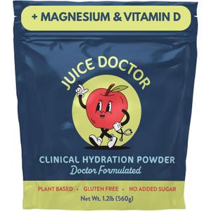 2 x Hydration Powder Made with Apple Juice Powder, Magnesium Citrate, Vitamin D Family Friendly Electrolyte Powder Drink Mix for Men, Women, and Children, by Juice Doctor, 1.2lb (560g / 28 Servings)