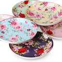 BTaT- Porcelain Floral Dessert Plates, 8 inch, Set of 6, Deep Plates, Porcelain Bone China, Appetizer Plates, Floral Plates, Salad Plates, Small Plates Set, Small Dishes