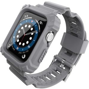 FITO Compatible with Apple Watch Bands 44mm 42mm Series with Case, Rugged Breathable TPU Sport Strap Bands Applicable to iWatch Series 8/SE 2022/7/6/5/4/3/2/1/SE - Grey