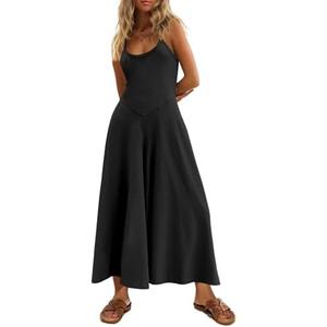 Cicy Bell Womens Casual Wide Leg Jumpsuits Summer Spaghetti Strap Sleeveless Cut Out Loose Long Pant Rompers with Pockets L