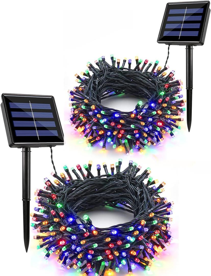Flacchi 2 Pack Solar String Lights Each 72ft 200 LED 8 Modes Outdoor String Lights Waterproof Solar Fairy Lights for Garden, Patio, Fence, Balcony, Outdoors,Holiday Decoration (Multicolor)